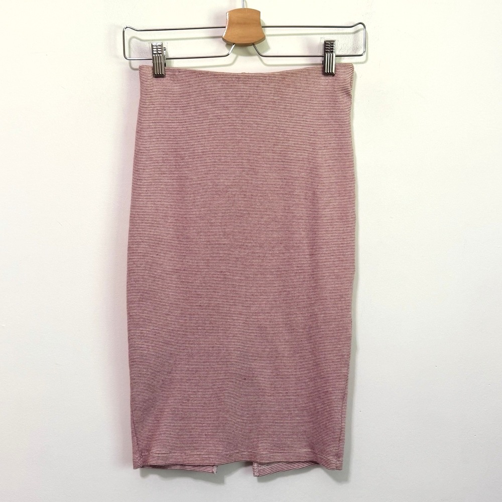 Zara Trafaluc Knit Pencil Skirt S Red White Stretch Party Office Boho Pull On